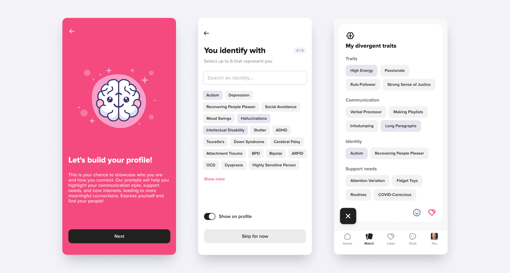 Hiki profile redesign: scroll-based profile with ND filtering categories