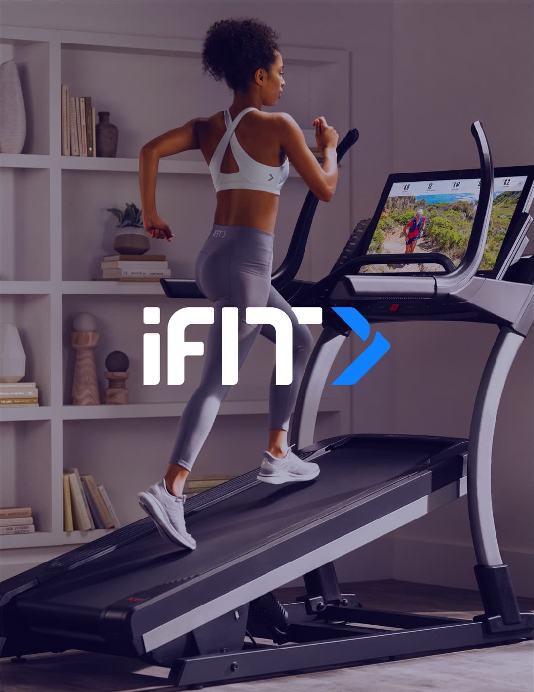 Brand hero spread. iFIT logo over a treadmill product photograph.